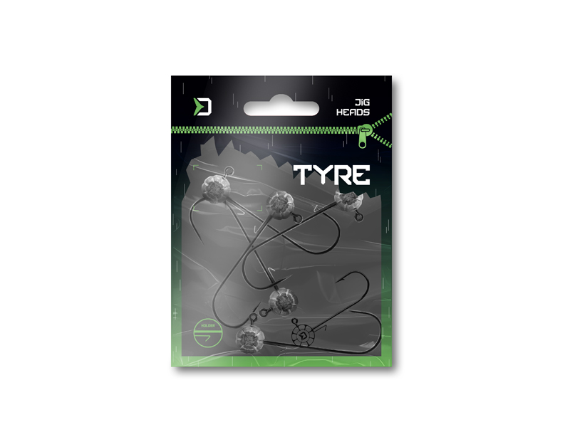 Jigová hlava s držákem Delphin TYRE / 5ks 5g-3/0